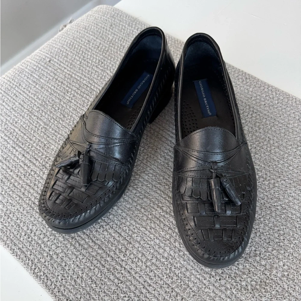 Vintage Giorgio Brutini Black Woven Leather Loafers Size 9.5